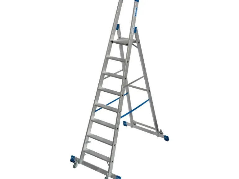 Krause Stehleiter Stabilo mit Traversen Fahrbar 8 Stufen 250 cm x 98 cm x 160 cm