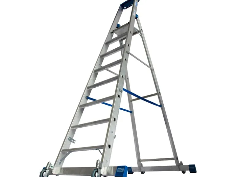 Krause Stehleiter Stabilo mit Traversen Fahrbar 8 Stufen 250 cm x 98 cm x 160 cm