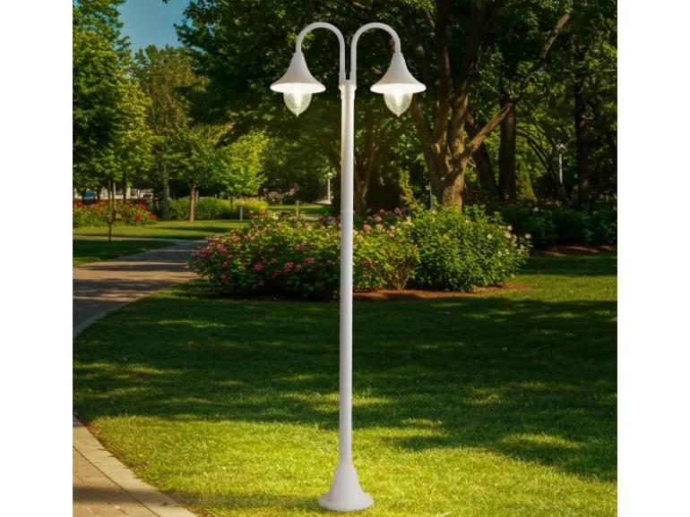 Lindby Mastleuchte Außen Laterne Madea 10034012 Spritzwassergeschützt Modern in Weiß aus Aluminium 2-flammig E27