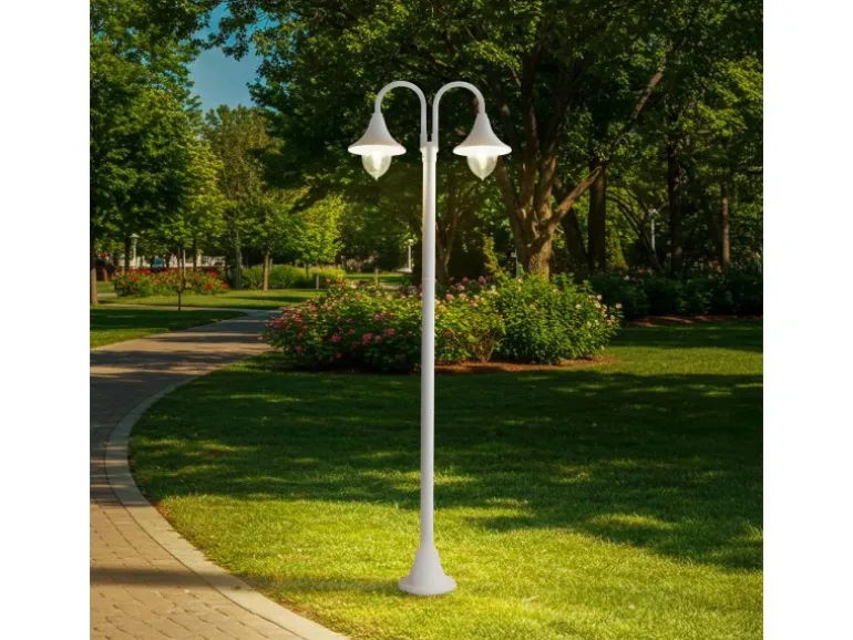 Lindby Mastleuchte Außen Laterne Madea 10034012 Spritzwassergeschützt Modern in Weiß aus Aluminium 2-flammig E27