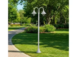 Lindby Mastleuchte Außen Laterne Madea 10034012 Spritzwassergeschützt Modern in Weiß aus Aluminium 2-flammig E27