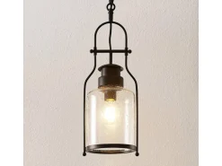 Lindby Pendelleuchte Laterne Rozalie 9624814 Retro Vintage Antik in Schwarz aus Metall 1-flammig E27 Flurleuchte