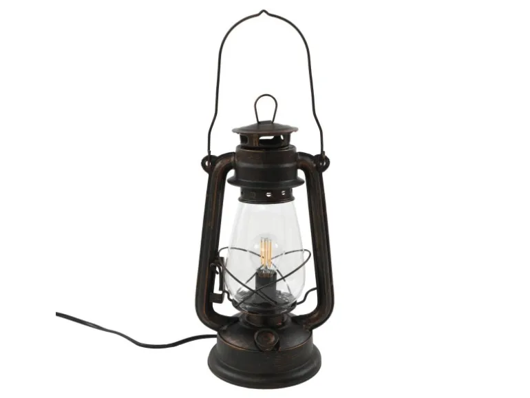 Lindby Tischlampe Laterne Raisa 9624812 Retro Vintage Antik in Braun aus Metall 1-flammig E14 Wohnzimmerleuchte