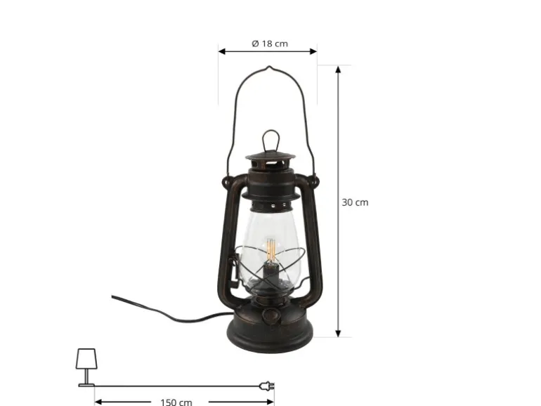 Lindby Tischlampe Laterne Raisa 9624812 Retro Vintage Antik in Braun aus Metall 1-flammig E14 Wohnzimmerleuchte