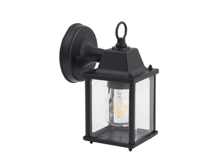 Lindby Wandleuchte Außen Laterne Rurik 10025848 Spritzwassergeschützt Landhaus Vintage Rustikal in Schwarz aus Aluminium 1-flammig E27