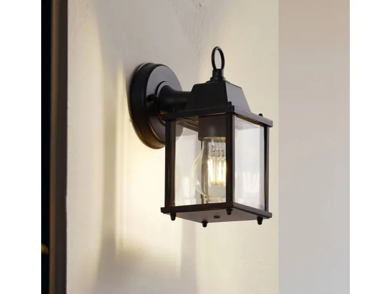 Lindby Wandleuchte Außen Laterne Rurik 10025848 Spritzwassergeschützt Landhaus Vintage Rustikal in Schwarz aus Aluminium 1-flammig E27