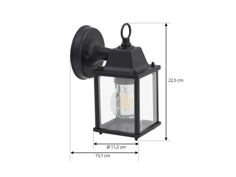 Lindby Wandleuchte Außen Laterne Rurik 10025848 Spritzwassergeschützt Landhaus Vintage Rustikal in Schwarz aus Aluminium 1-flammig E27