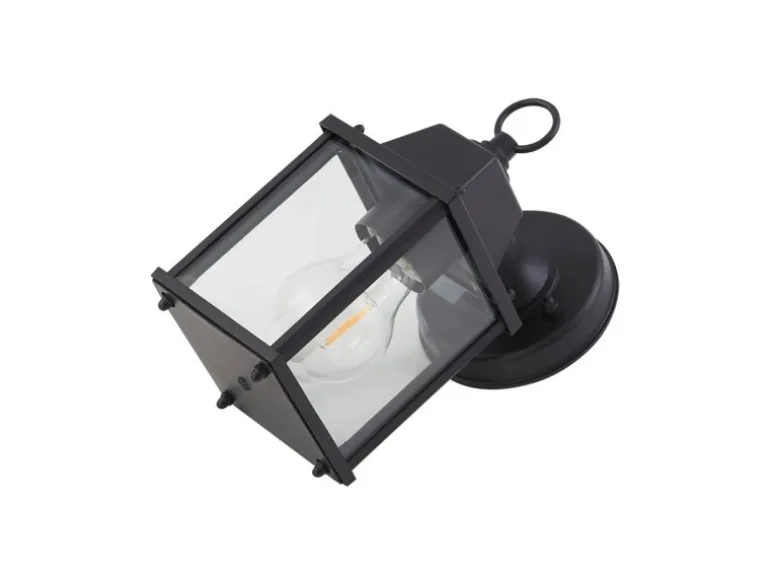 Lindby Wandleuchte Außen Laterne Rurik 10025848 Spritzwassergeschützt Landhaus Vintage Rustikal in Schwarz aus Aluminium 1-flammig E27