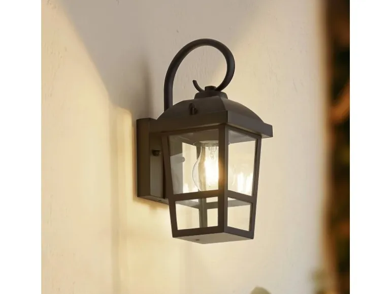 Lindby Wandleuchte Außen Laterne Eloane 10025926 Spritzwassergeschützt Modern in Schwarz aus Edelstahl 1-flammig E27