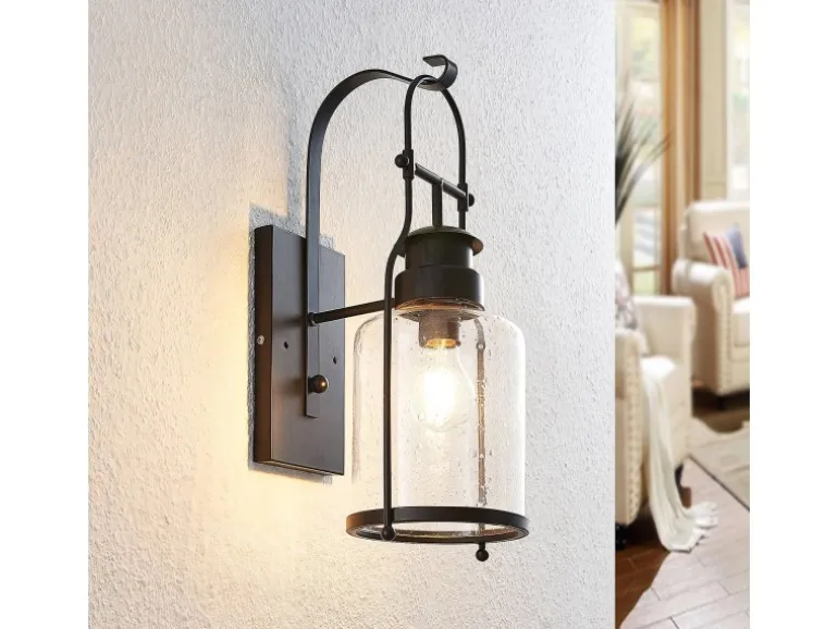 Lindby Wandleuchte Wandlampe Innen Laterne Rozalie 9624813 Retro Vintage Antik in Schwarz aus Metall 1-flammig E27 Flurleuchte