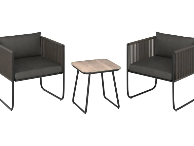 Lounge-Set Fullerton 3-teilig Wicker Stahl Anthrazit-Grau