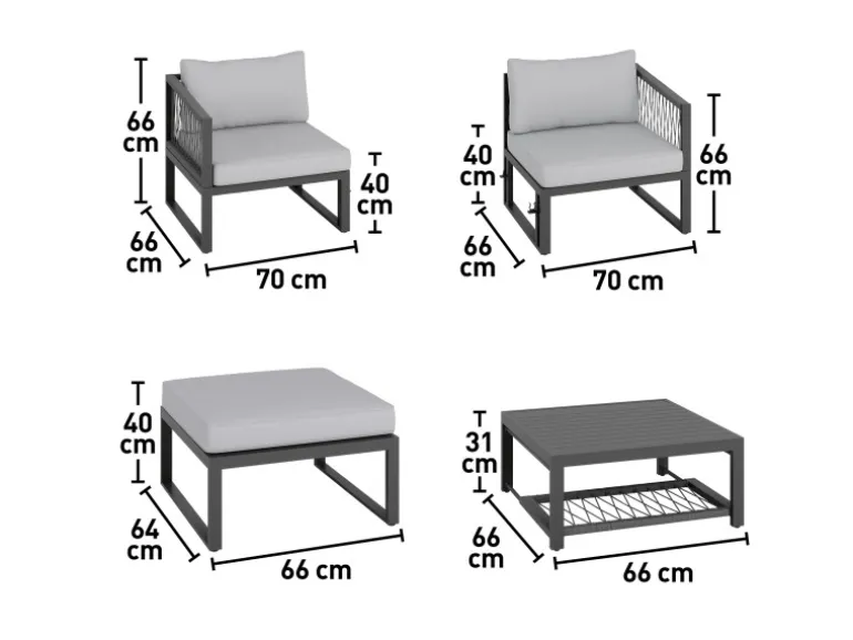 Lounge-Set Willa 4-teilig aus Aluminium Anthrazit