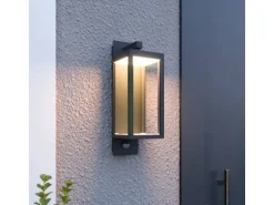 Lucande LED Wandleuchte Außen Laterne Ferdinand 9619150 mit Bewegungsmelder Spritzwassergeschützt Modern in Alu aus Aluminium 1-flammig