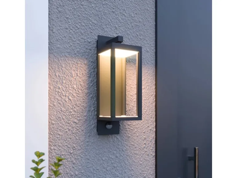 Lucande LED Wandleuchte Außen Laterne Ferdinand 9619150 mit Bewegungsmelder Spritzwassergeschützt Modern in Alu aus Aluminium 1-flammig