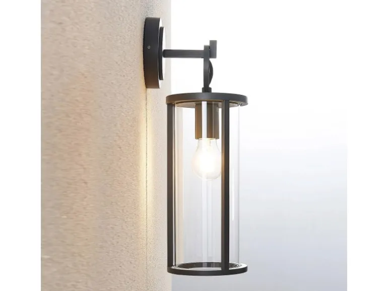 Lucande Wandleuchte Außen Laterne Emmeline 9616162 Spritzwassergeschützt Modern in Schwarz aus Aluminium 1-flammig E27