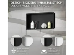 LuxeBath Wandnische aus Edelstahl 60x30x10 cm Schwarz Duschnische Einbauregal
