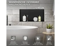 LuxeBath Wandnische aus Edelstahl 60x30x10 cm Schwarz Duschnische Einbauregal