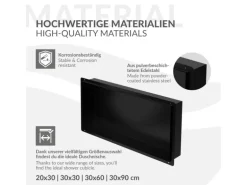 LuxeBath Wandnische aus Edelstahl 60x30x10 cm Schwarz Duschnische Einbauregal