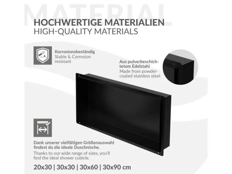 LuxeBath Wandnische aus Edelstahl 60x30x10 cm Schwarz Duschnische Einbauregal