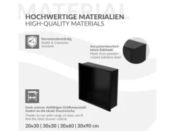 LuxeBath Wandnische aus Edelstahl 30x30x10 cm Schwarz Duschnische mit Rahmen