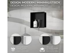 LuxeBath Wandnische aus Edelstahl 30x30x10 cm Schwarz Duschnische mit Rahmen