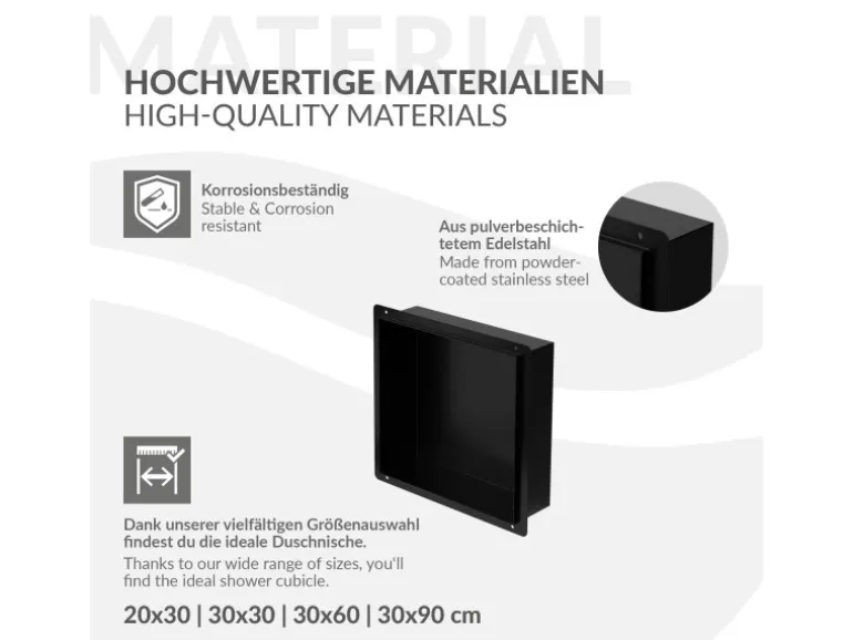 LuxeBath Wandnische aus Edelstahl 30x30x10 cm Schwarz Duschnische Einbauregal