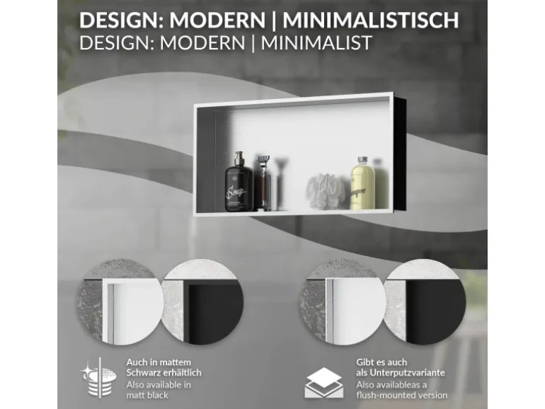 LuxeBath Wandnische Edelstahl 60x30x10 cm Silber Duschnische Rahmen Einbauregal