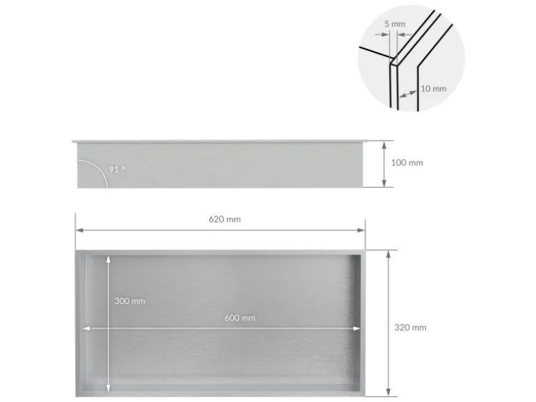 LuxeBath Wandnische Edelstahl 60x30x10 cm Silber Duschnische Rahmen Einbauregal