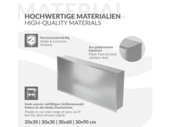 LuxeBath Wandnische Edelstahl 60x30x10 cm Silber Duschnische Rahmen Einbauregal