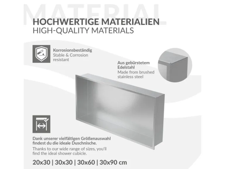 LuxeBath Wandnische Edelstahl 60x30x10 cm Silber Duschnische Rahmen Einbauregal
