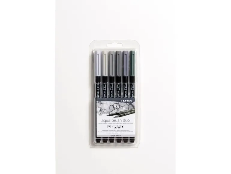 LYRA Aqua Brush Duo Doppelfasermaler Grau verschiedene Farben 6 Stück