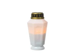 Marelida LED Grablicht Grabkerze Grableuchte Orange Flackernd Timer H 15,5cm Weiß