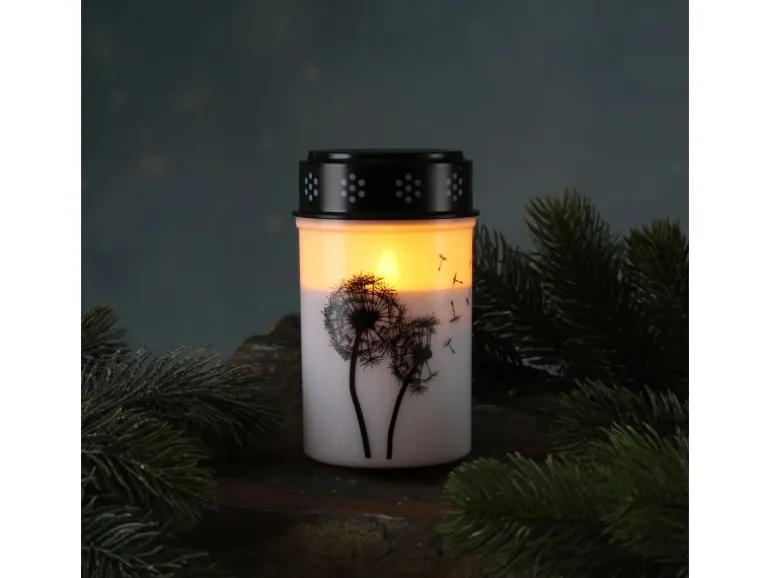 Marelida LED Grablicht Grabkerze Pusteblume Friedhof Trauer Gedenklicht 12cm Timer Weiß
