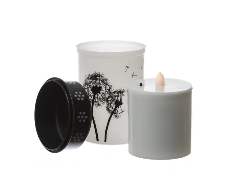 Marelida LED Grablicht Grabkerze Pusteblume Friedhof Trauer Gedenklicht 12cm Timer Weiß