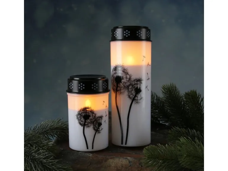 Marelida LED Grablicht Grabkerze Pusteblume Friedhof Trauer Gedenklicht 12cm Timer Weiß