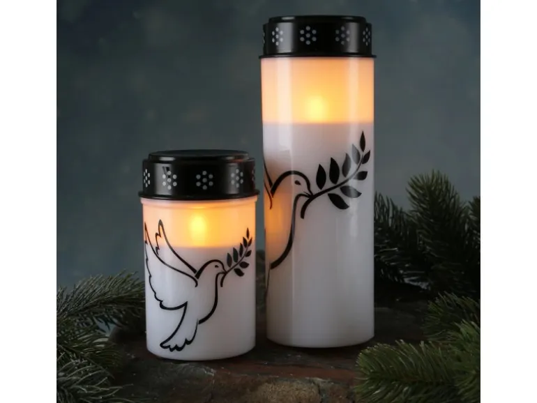 Marelida LED Grablicht Grabkerze Taube Friedhof Trauerlicht Gedenklicht 12cm Timer Weiß