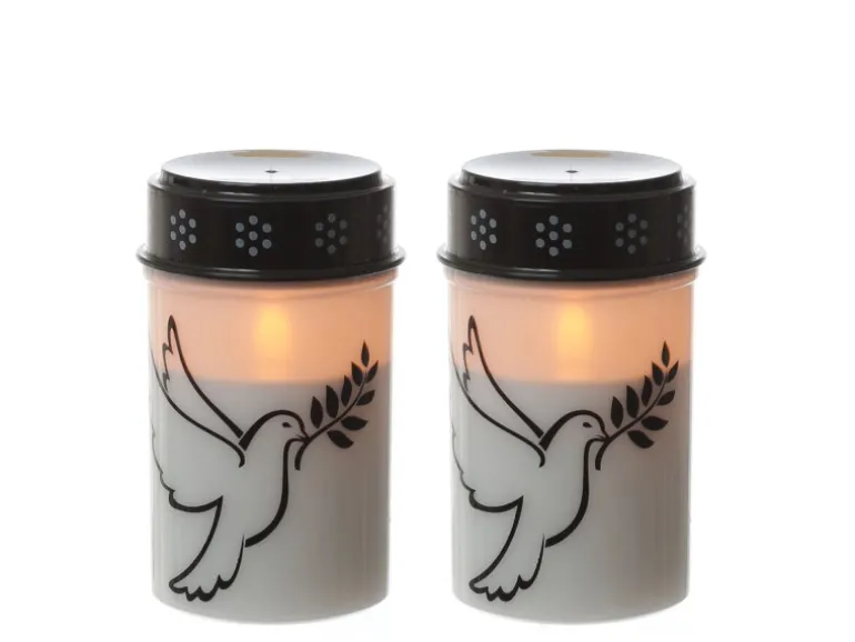 Marelida LED Grablichter Grabkerzen Taube Friedhof Trauerlicht Gedenklicht 12cm 2er Set