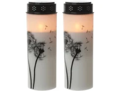 Marelida LED Grablichter Grabkerzen Pusteblume Friedhof Trauer Gedenklicht 21cm 2er Set