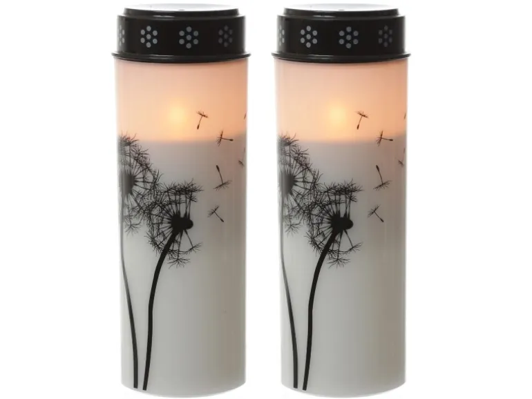 Marelida LED Grablichter Grabkerzen Pusteblume Friedhof Trauer Gedenklicht 21cm 2er Set