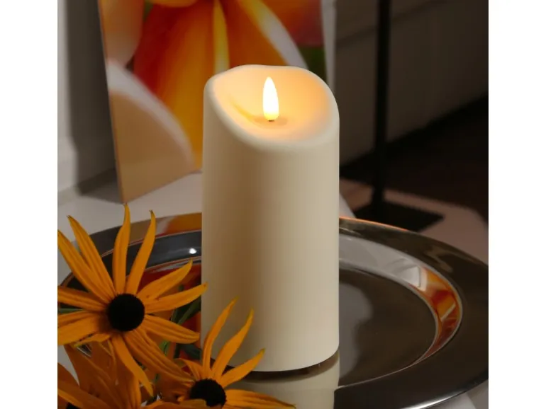 Marelida LED Kerze Für Außen Garten Balkon Flackernd Timer H 17,5cm D 7,5cm Creme
