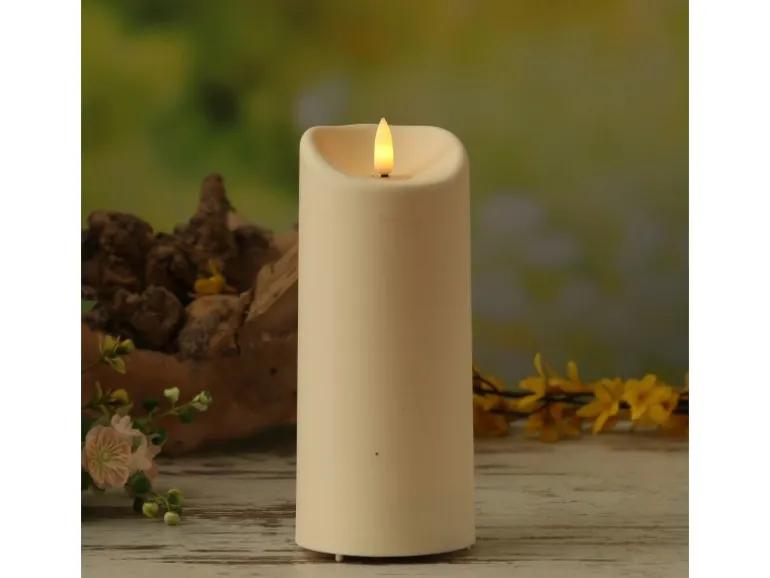 Marelida LED Kerze Für Außen Garten Balkon Flackernd Timer H 17,5cm D 7,5cm Creme