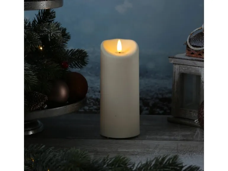 Marelida LED Kerze Für Außen Garten Balkon Flackernd Timer H 17,5cm D 7,5cm Creme