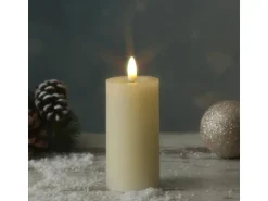 Marelida LED Kerze LINA Rustik Optik Echtwachs Flackernde 3D Flamme Timer H 12,5cm Creme