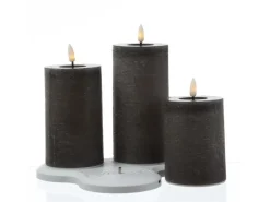 Marelida LED Kerzenset LISA Rustik Optik Echtwachskerzen Wiederaufladbar Grau 3er Set