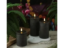 Marelida LED Kerzenset LISA Rustik Optik Echtwachskerzen Wiederaufladbar Grau 3er Set