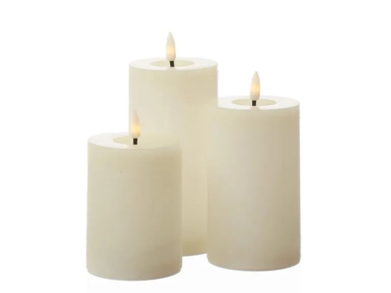 Marelida LED Kerzenset LISA Rustik Optik Echtwachskerzen Wiederaufladbar Creme 3er Set