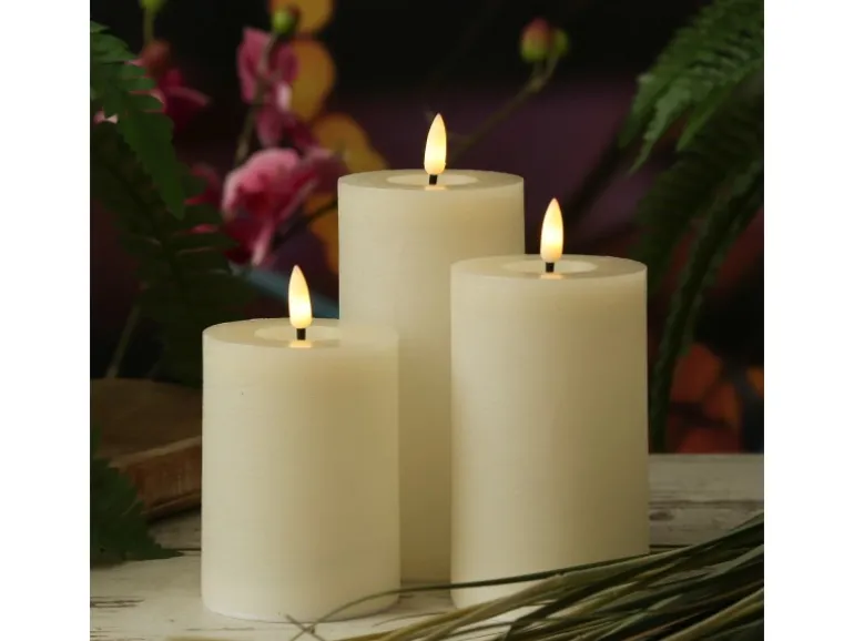 Marelida LED Kerzenset LISA Rustik Optik Echtwachskerzen Wiederaufladbar Creme 3er Set
