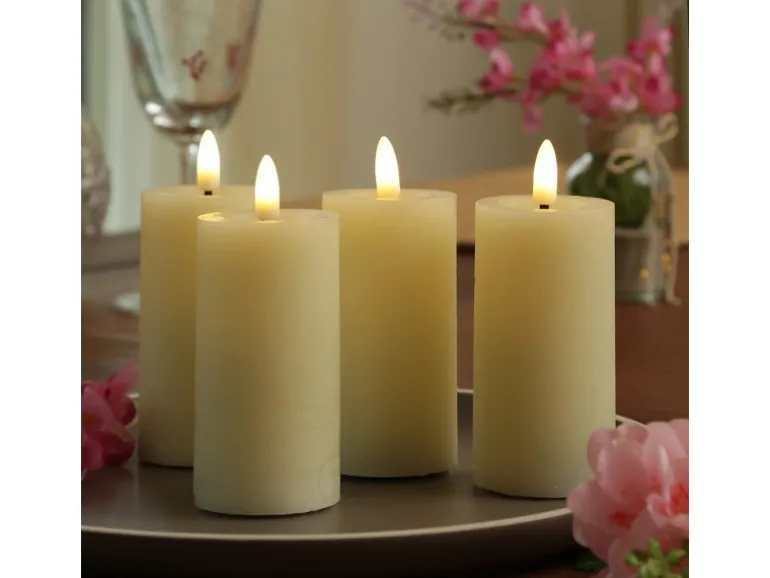 Marelida LED Kerzenset LINA Rustik Optik Für Adventskranz H 12,5cm Timer Creme 4er Set