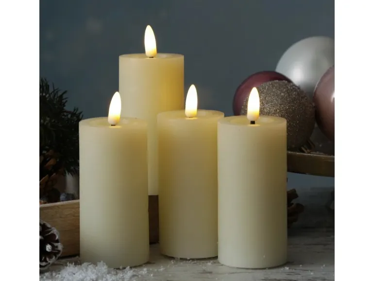 Marelida LED Kerzenset LINA Rustik Optik Für Adventskranz H 12,5cm Timer Creme 4er Set