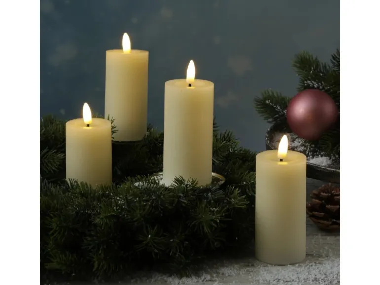 Marelida LED Kerzenset LINA Rustik Optik Für Adventskranz H 12,5cm Timer Creme 4er Set
